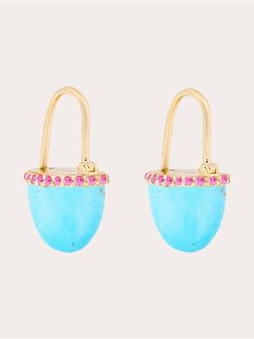 Campbell and Charlotte. NWT. Founder Cap Earrings. Turquoise and Pink Sapphire.